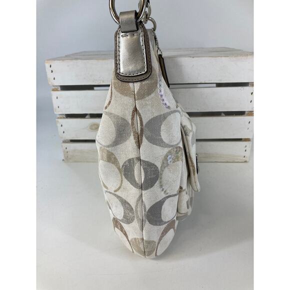 COACH 19340, LARGE WHITE MULTI SIGNATURE CANVAS SHOULDER BAG - Picture 4 of 11